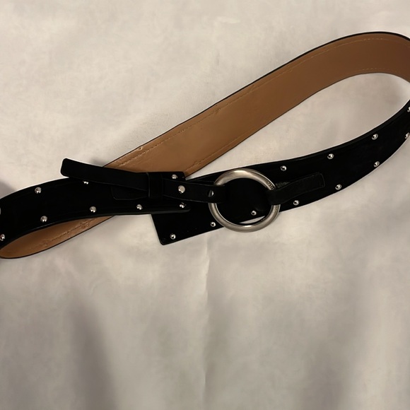Vince Camuto leather fashion belt. Black suede with silver rivets and buckle. - Picture 2 of 3